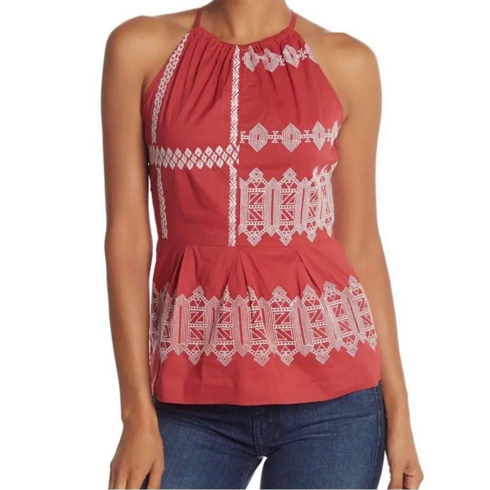 Joie “Konomi” Embroidered  Red  Tank Top in Brick Women Size 4